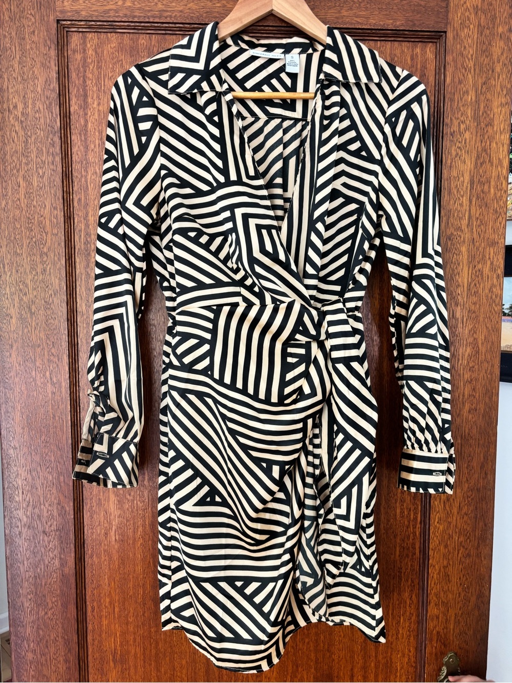 Sincerely Jules Black & Cream Geometric Wrap Dress